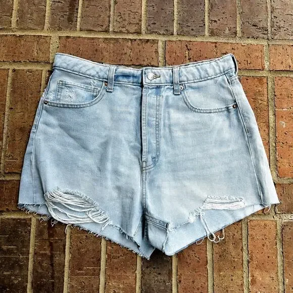 Wild Fable Women's Blue Solid High Rise Denim Cut Off Jeans Shorts Size 12 NWT - Picture 1 of 4